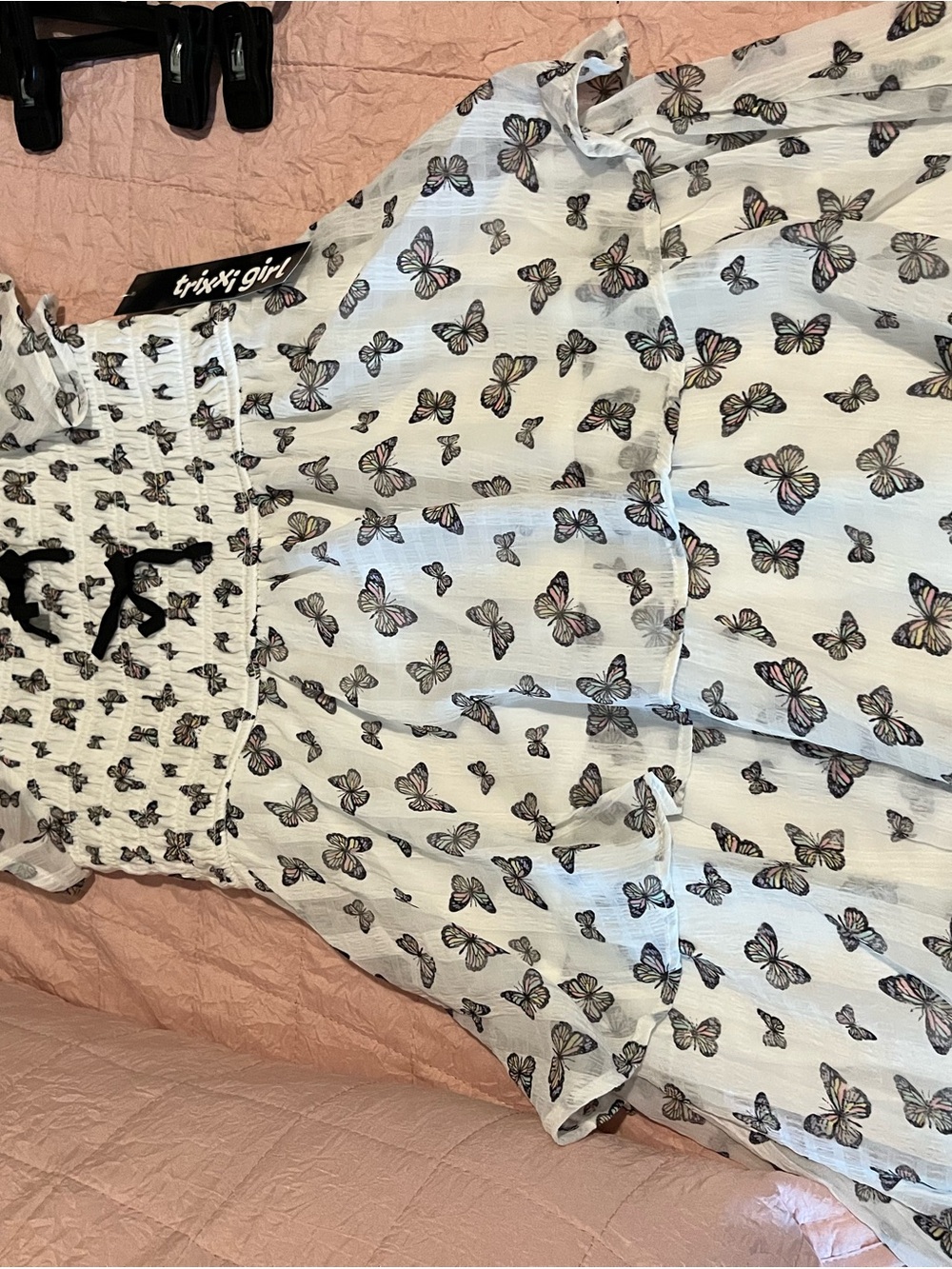 Trixxi White Butterfly Print Casual Dress for Kids